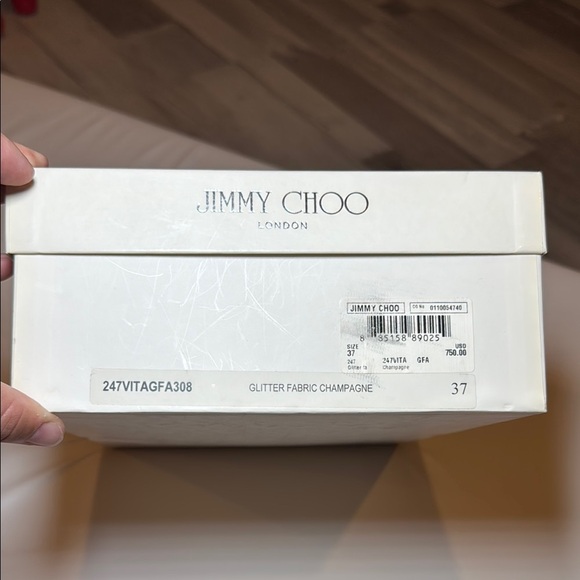 Jimmy Choo Glitter Fabric Champagne Peep Toe Sling Back Heel Size 37 Authentic - Picture 2 of 16